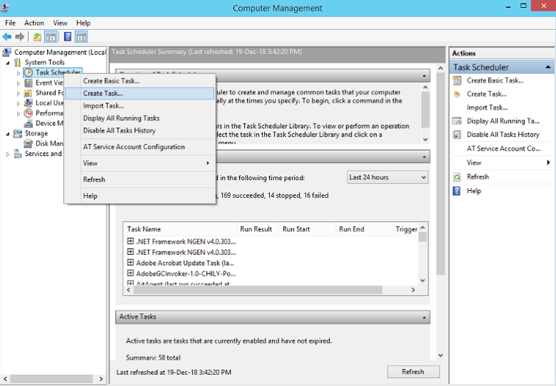 Select Create Task or from the right-pane navigate