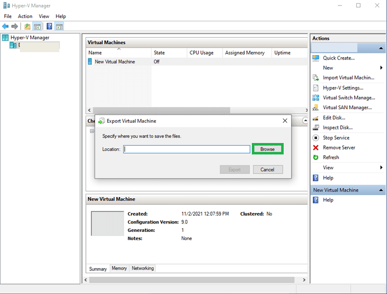Browse button select a location to save the files
