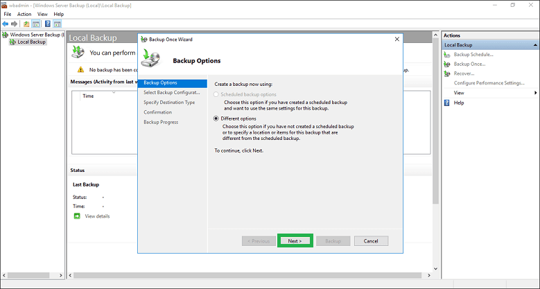 Now select Different Options in the appeared window 