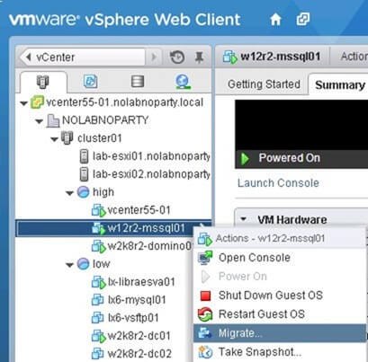 Vsphere web client right-click on the virtual machine 