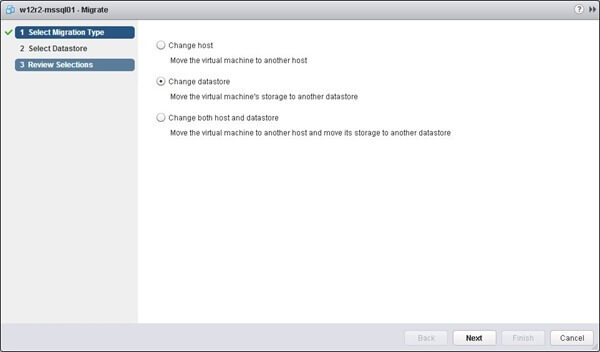 Select Change Datastore to avoid service interruption