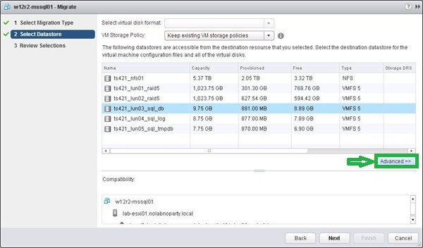 Select only the required disks for transfer