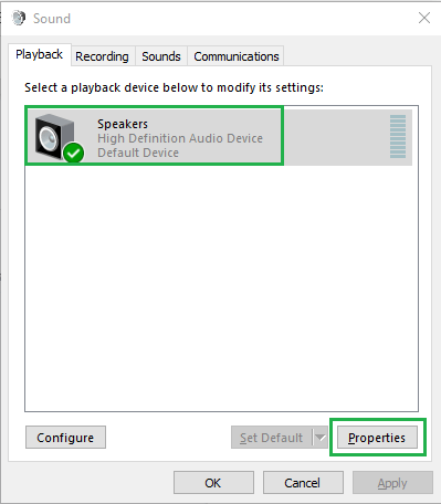 Select the Speaker option and click on Properties