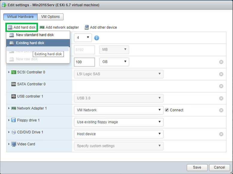 Launch the new host, ESXi in this case, and in the Hosts and Clusters section