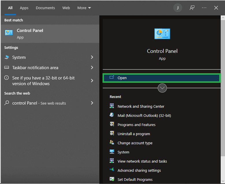 Open the Control Panel on your system