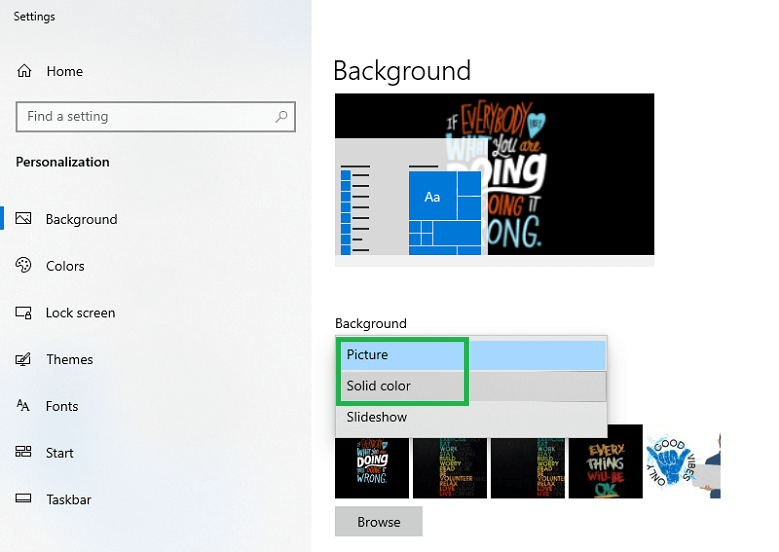 Click on the background drop-down