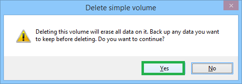Delete Simple Volume box will appear
