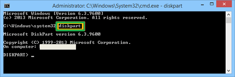 Run the diskpart command to reach the partition mode of the disk