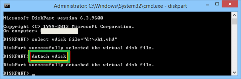 Use the command mentioned to detach VHD