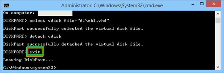 Complete the process of detaching VHD