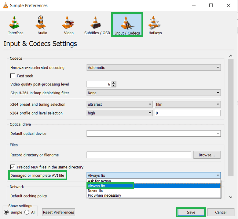 Find the option Damaged or corrupt AVI file