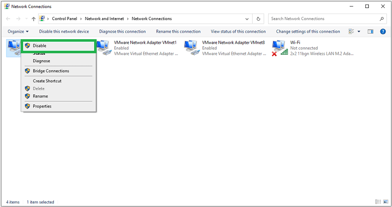 Click Disable to isolate your device from the internet