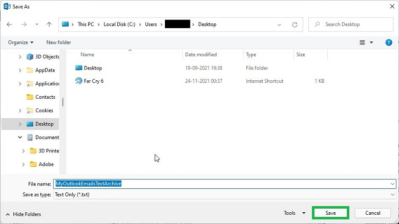 Save button to save Outlook emails as TEXT format