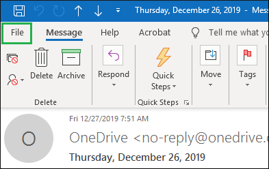 Move to the file tab from the Outlook ribbon.