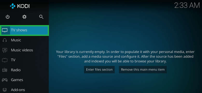 Download the Kodi media player & launch or run the application.
