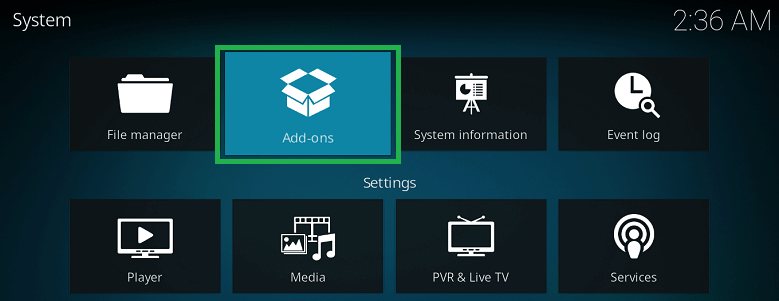 Tap the Add-on option from the Settings wizard.