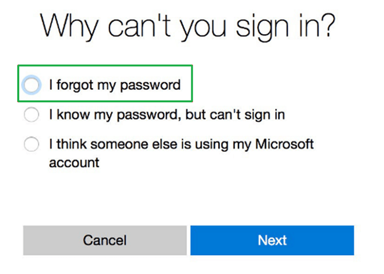 In the pop-up window choose I forgot my password.