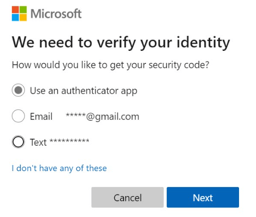 Choose a verification method to retain the chance to change the password