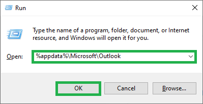Once you find a tab, enter the %appdata%\Microsoft\Outlook