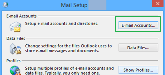 In the mail setup box, click on Email Accounts.