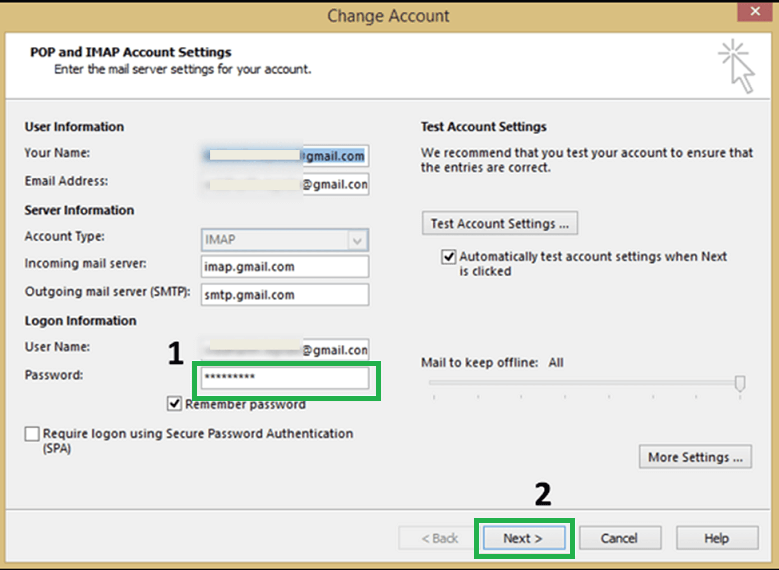 Go to the Logon information, write the password and click on the Next button.