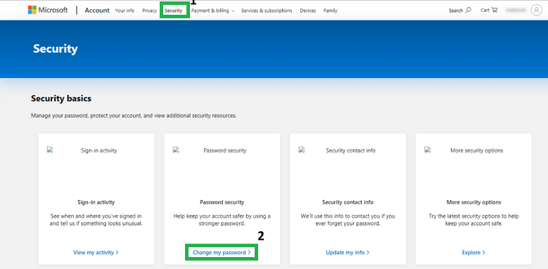 Click on Change my password under Password Security.