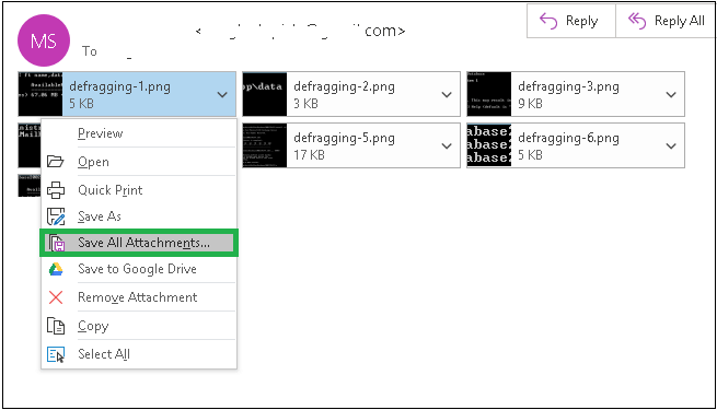 Select the  Save All Attachments option from the list.