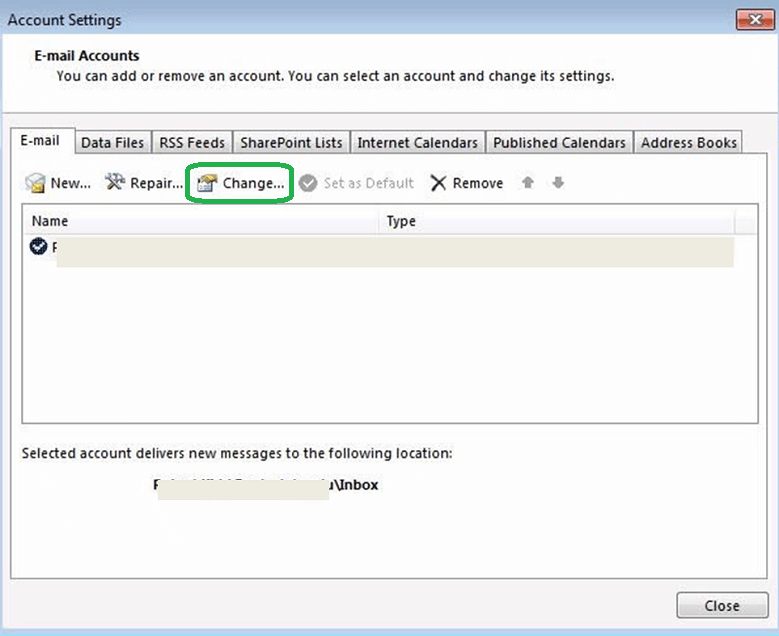 You can select the account and then click on the Change under the E-mail option.
