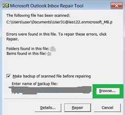 Check the option to create a backup file for the file that has to be repaired