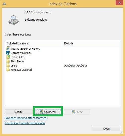 Click on the Advanced button.