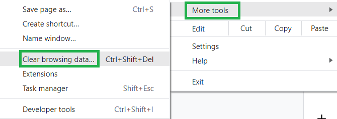 Select the More tools and Clear browsing data afterward.