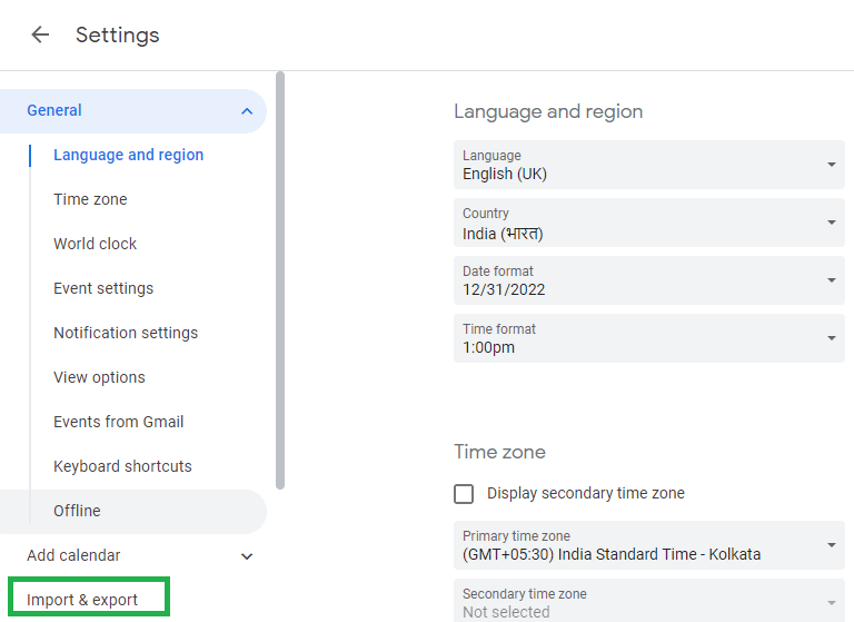 Click on Import & Export option.