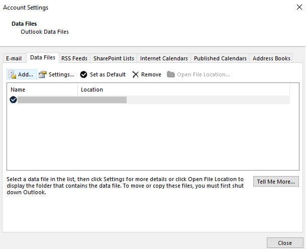 Under the Data files tab click on Add button.