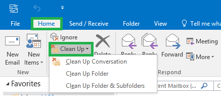 Home menu, you will see the Cleanup option. In the drop-down menu select any of the three options to delete unwanted files