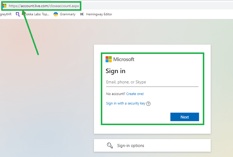 Click here to log in to your Microsoft account