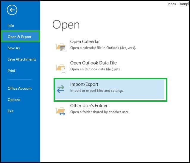 Select the Open & Export option and click on Import/Export.