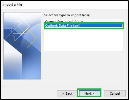 Select Outlook Data File (.pst)