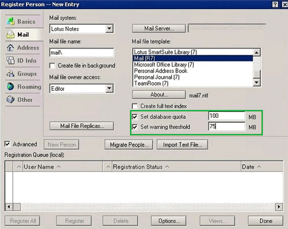 The threshold warning message should be set at 75-90%