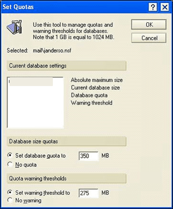 There is also an option of changing settings after creating a mail database.