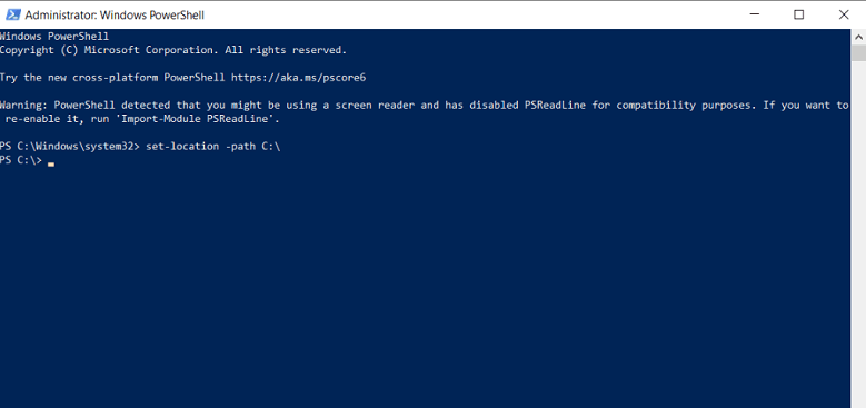 Use the following command in PowerShell to set the location of your main drive