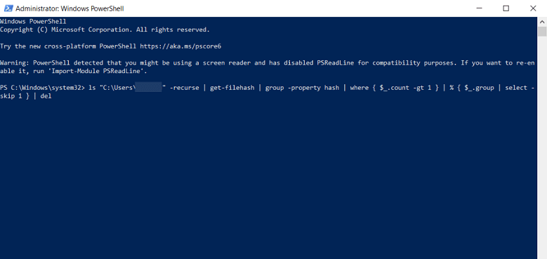 For automatic deletion of duplicate files you can paste this command-