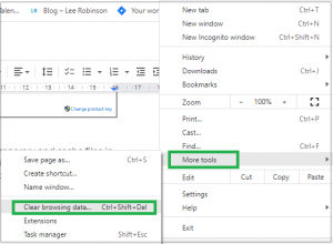 Click the three dots menu icon. Select More tools>>Clear browsing data.
