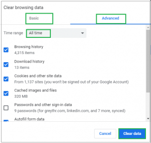 Select the time range as All Time and click on the Clear Data button.