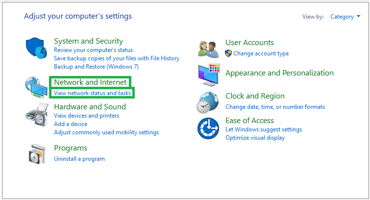Navigate to Network and Internet option>>view network status and tasks.