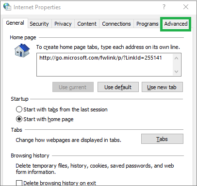 Click on the Advanced tab.