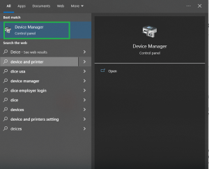 Open your system and search for Device Manager from the Windows search bar.
