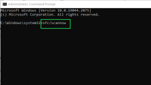 In the opened command prompt, type SFC /scannow.