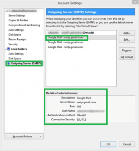 In the appeared Account settings dialog box choose Outgoing Server (SMTP).