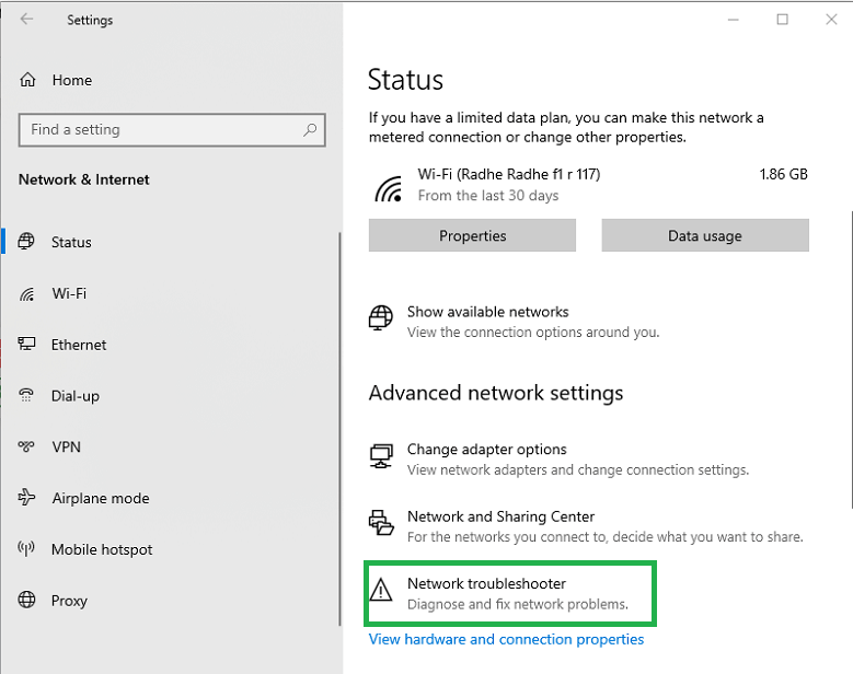 Use the Network Troubleshooter to address problems with the network.