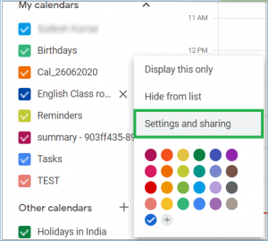 Choose the Settings and sharing option.